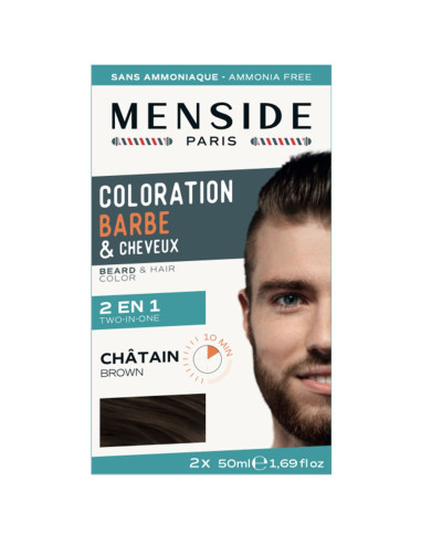 Kit de coloration barbe et cheveux 2 x 50 ml Menside CHATAIN