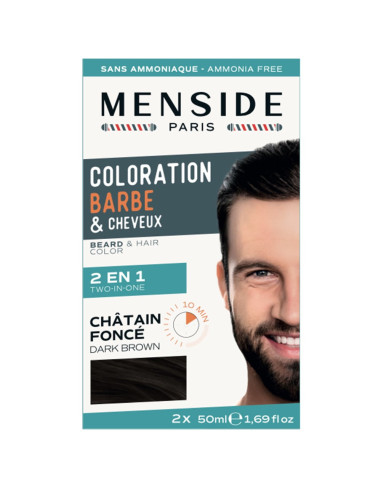 Kit de coloration barbe et moustache 2 x 50 ml Menside CHATAIN FONCE